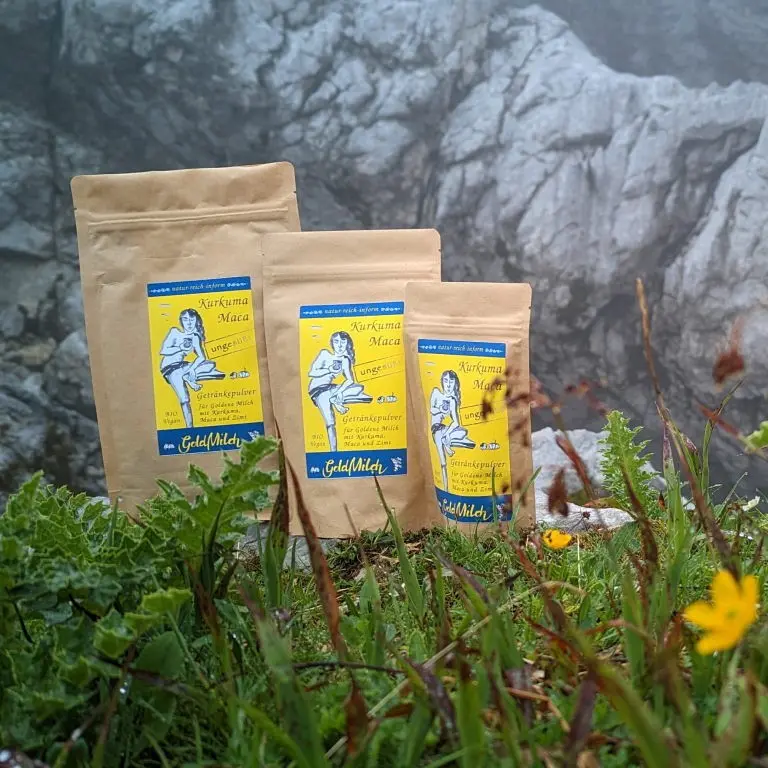 Kurkuma-Maca - ungesüßt, würziges Getränkepulver mit Kurkuma und Maca für GoldeneMilch, ohne Zuckerzugabe, BIO & vegan