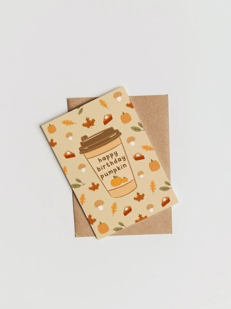 Alles Gute zum Geburtstag Kürbis | Herbst Herbst Geburtstagskarte | Pumpkin Spice Latte Geburtstagskarte