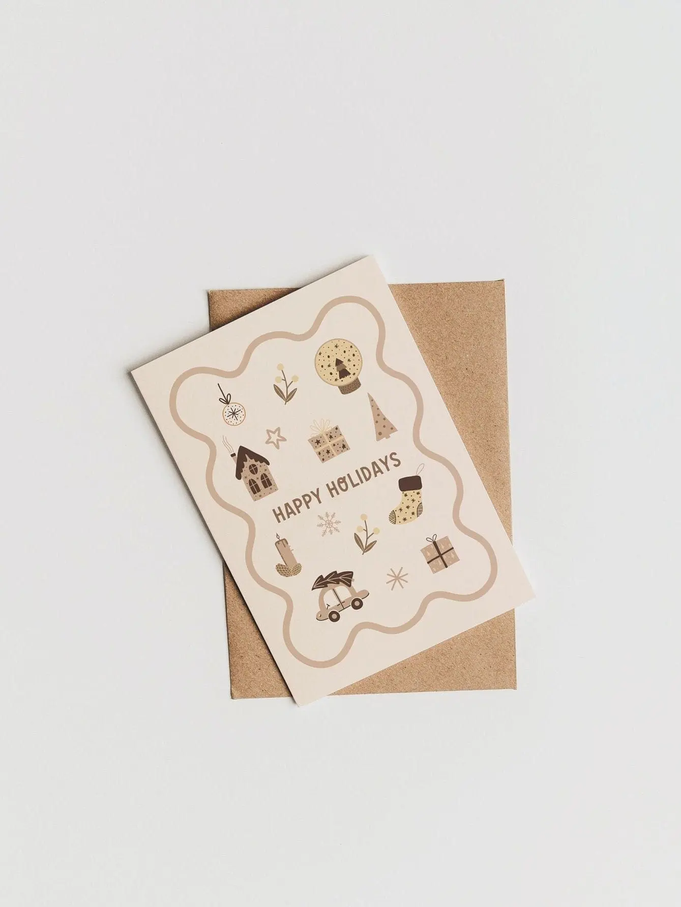 Frohe Feiertage Hygge Karte | Gemütliche Winter-Weihnachtskarte | Minimale Weihnachtskarte | Beige Weihnachten