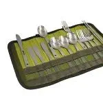 Camping Besteckset, 13 tlg., Edelstahl, inkl. Tasche, grün