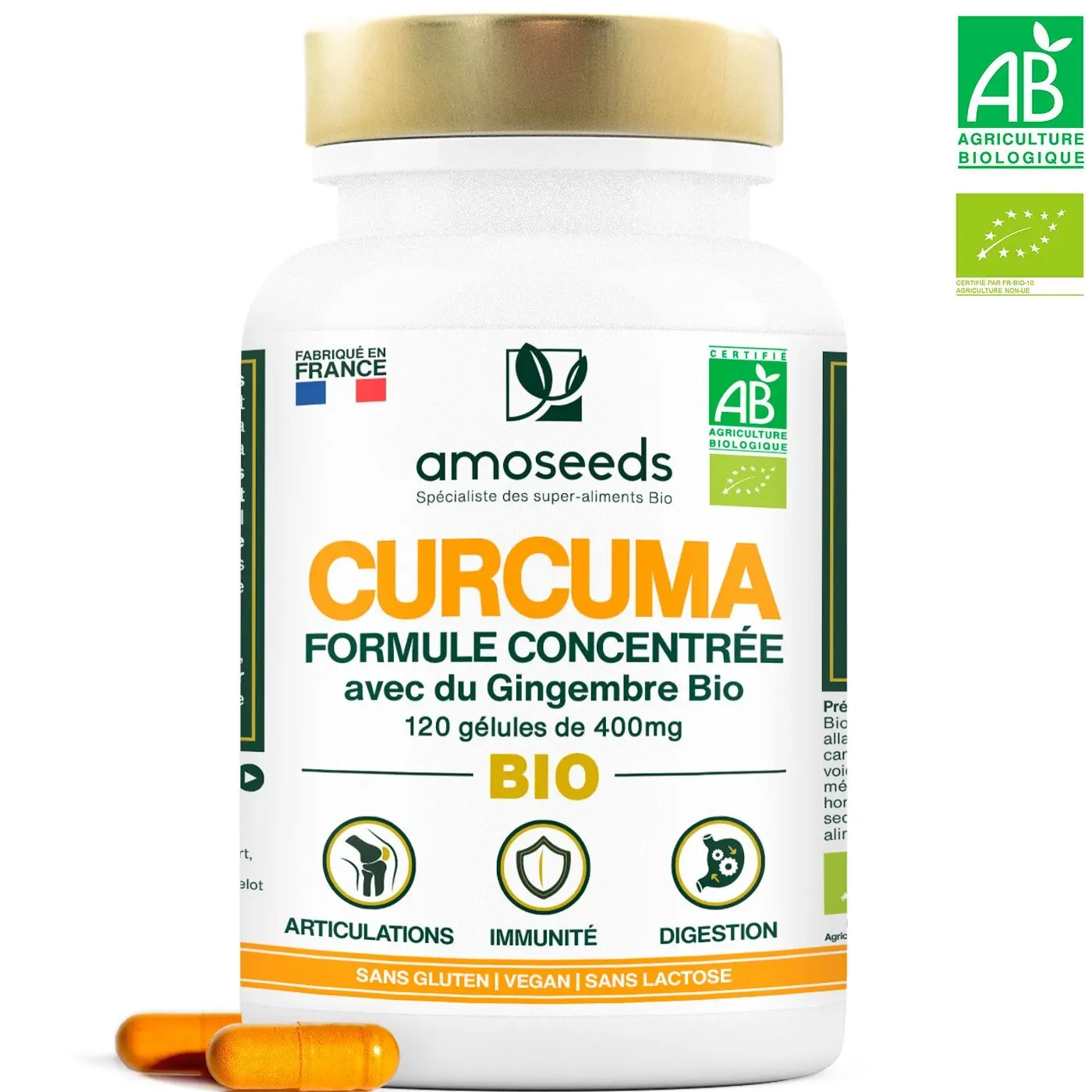 Bio-Kurkuma, konzentrierte Formel mit Bio-Ingwer | 120 Kapseln