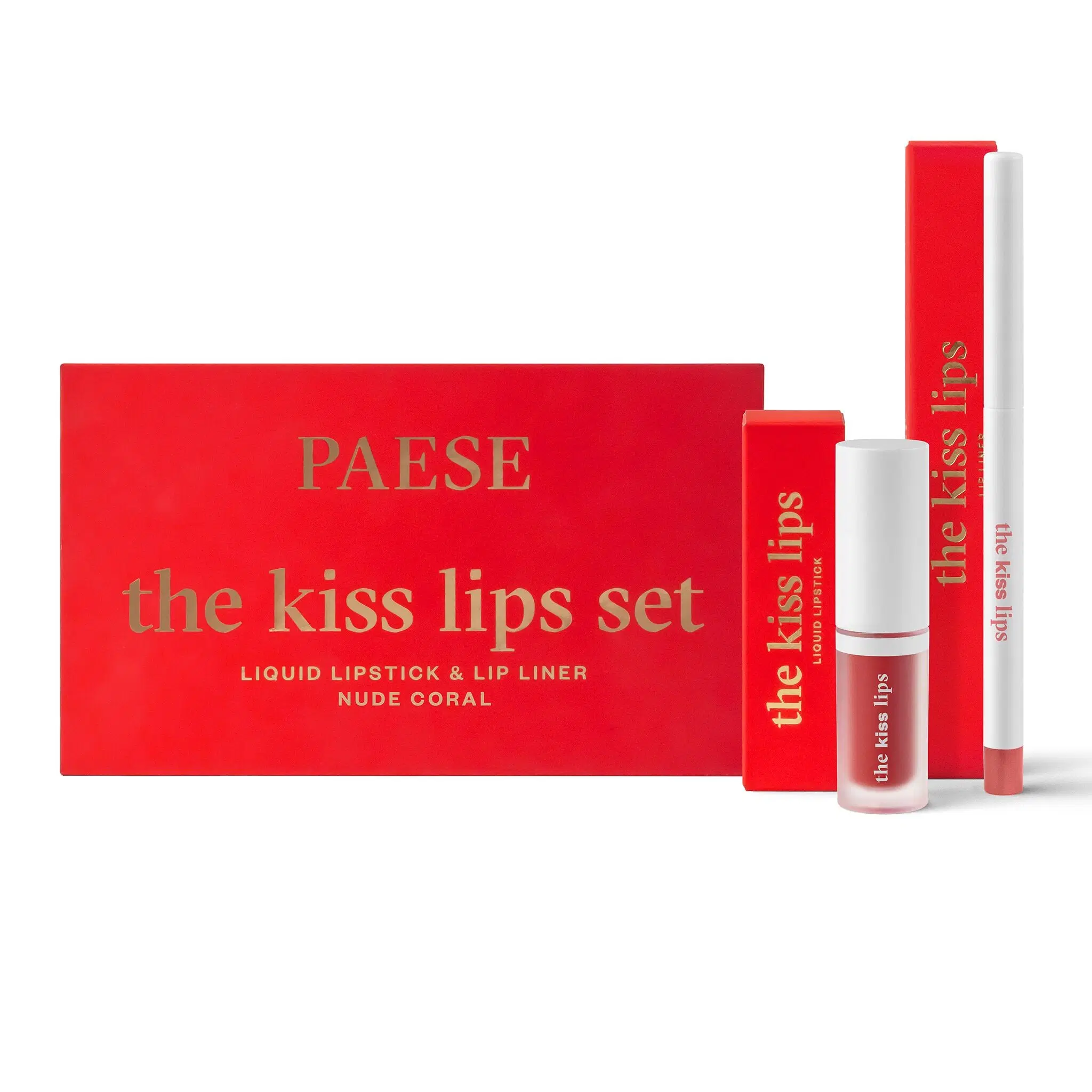 Ideal para San Valentín - Set de regalo "The Kiss Lips" - Labial y delineador de labios a juego - 02 Nude Coral - Paese