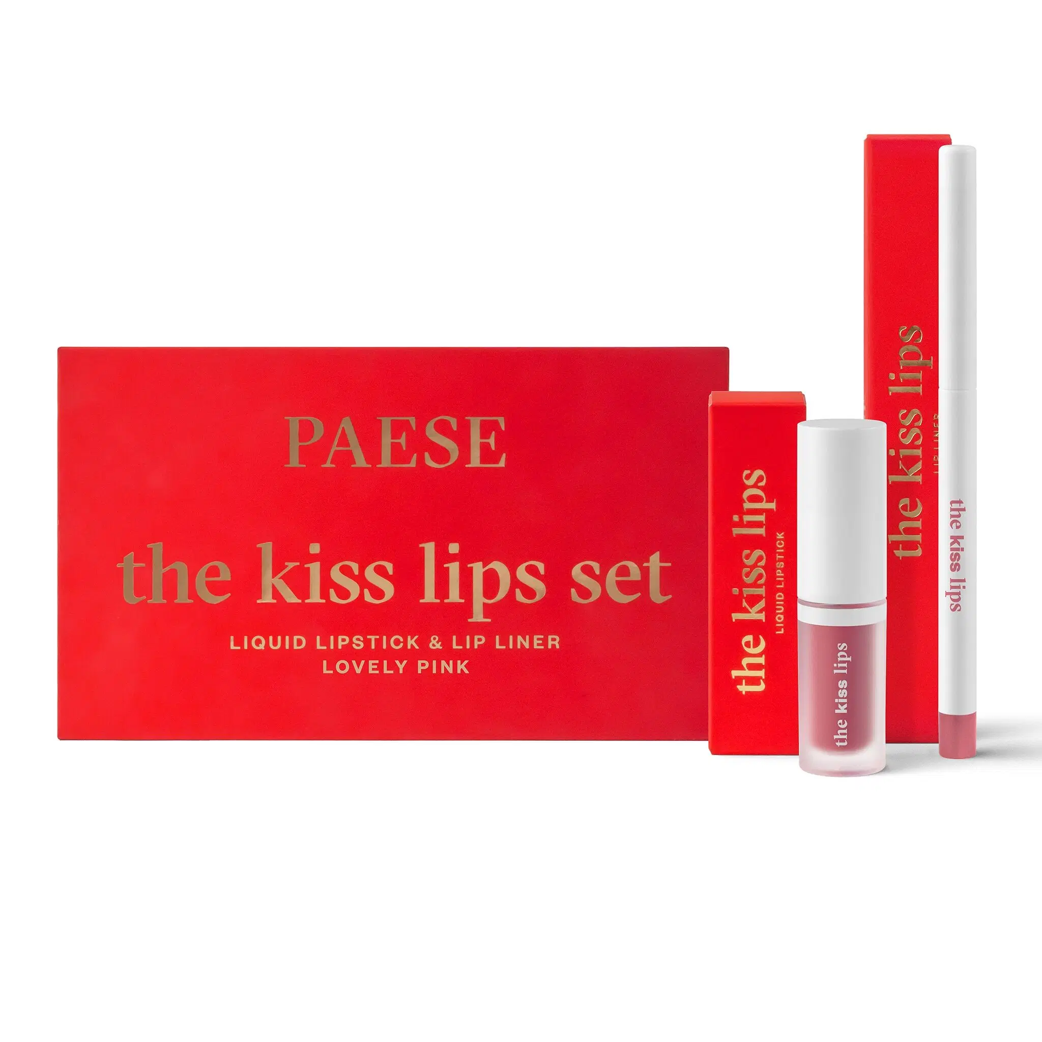 Ideal para San Valentín - Set de regalo "The Kiss Lips" - Lápiz labial y delineador de labios a juego - 03 Lovely Pink - Paese