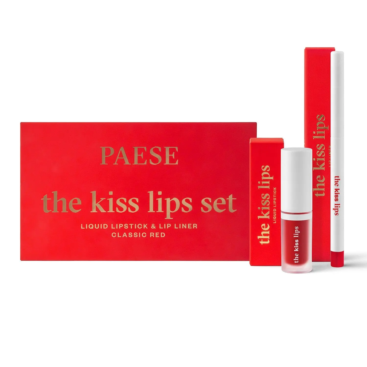 Ideal para San Valentín - Set de regalo "The Kiss Lips" - Lápiz labial y delineador de labios a juego - 06 Rojo Clásico - Paese