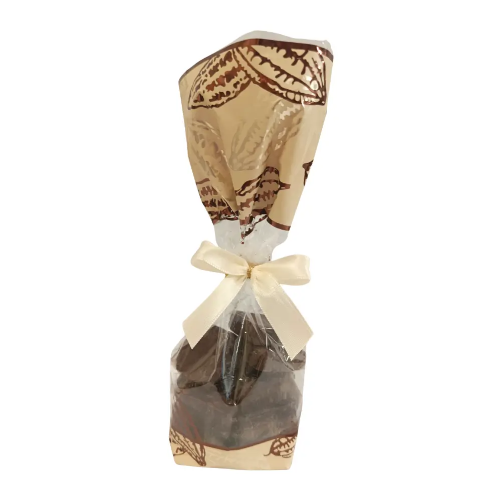 Pre-order available 03/11/2026.Christmas Sao Tomé ganache pouch, 72% dark chocolate, 110g