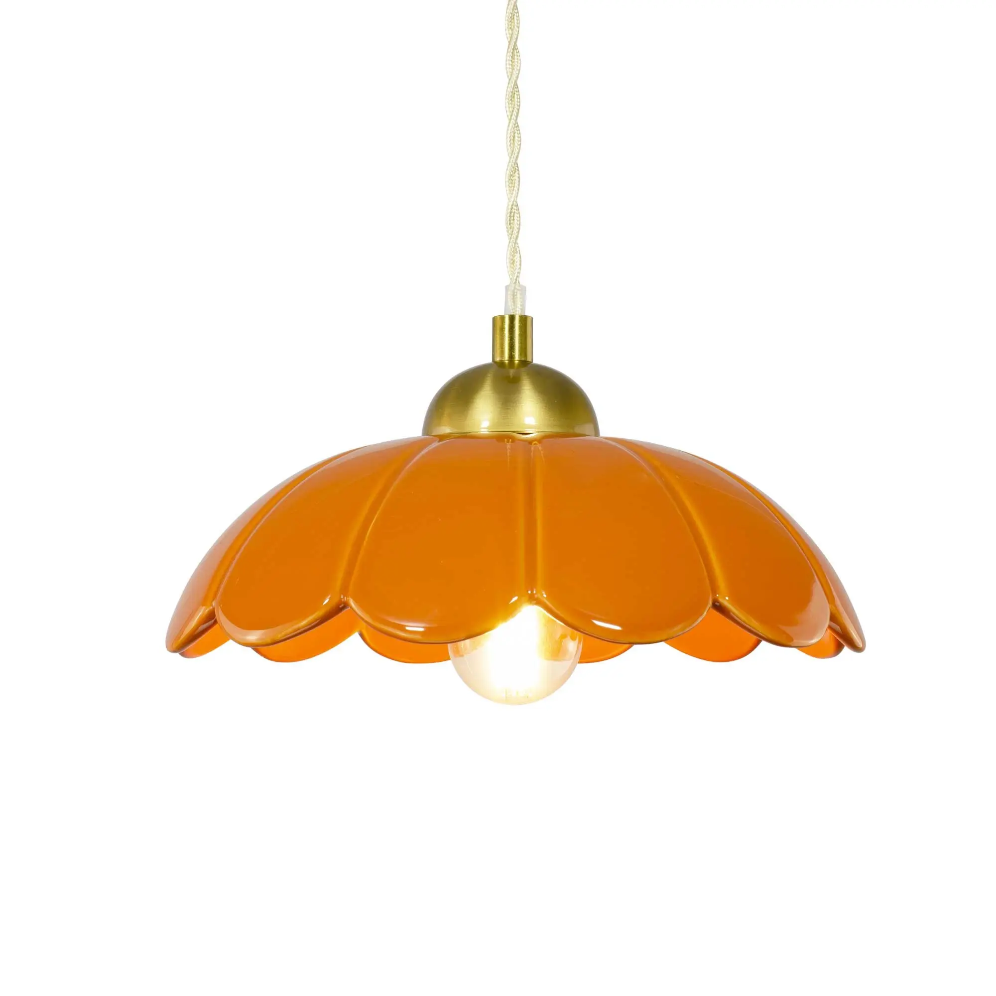 Claris colored ceramic pendant light with twisted textile cord