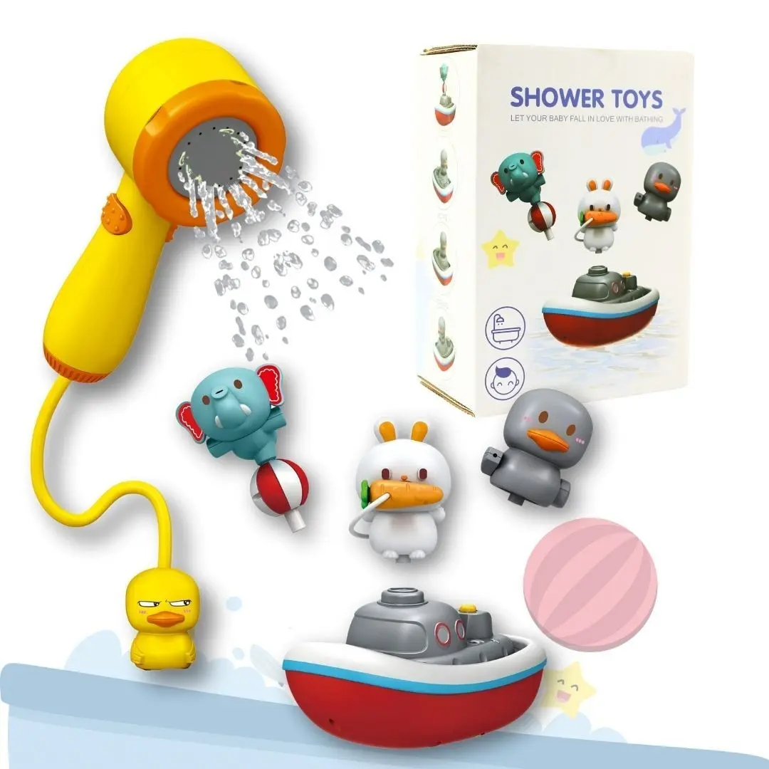 HELLO HIPPO® Jouet de Bain pour Bébé - Fontaine de Bain avec Canard Douchette, Lapin, Éléphant et Canard Rotatif | Jeux d’Eau Amusants et Sûrs pour Enfants