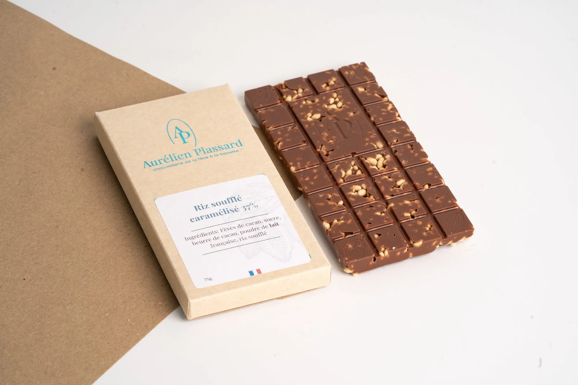 Tablette chocolat lait 37% de cacao et riz soufflé caramélisé
