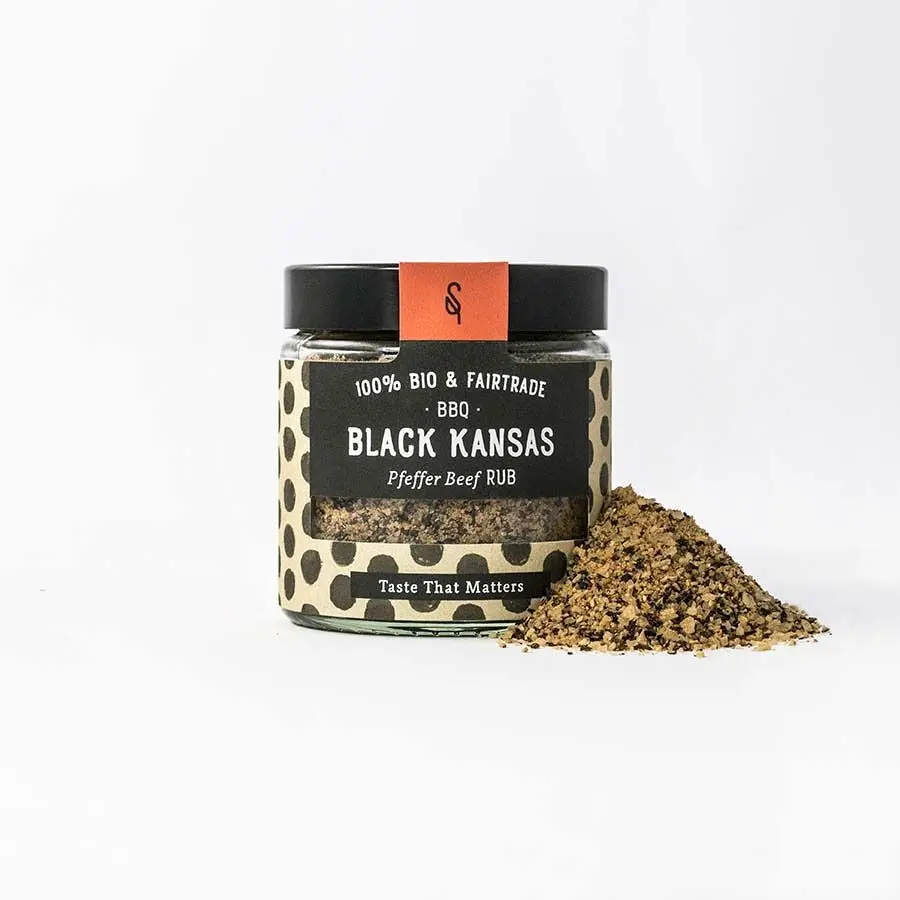 BBQ Black Kansas (steak pepper) Organic 120 ml glass jar spice blend