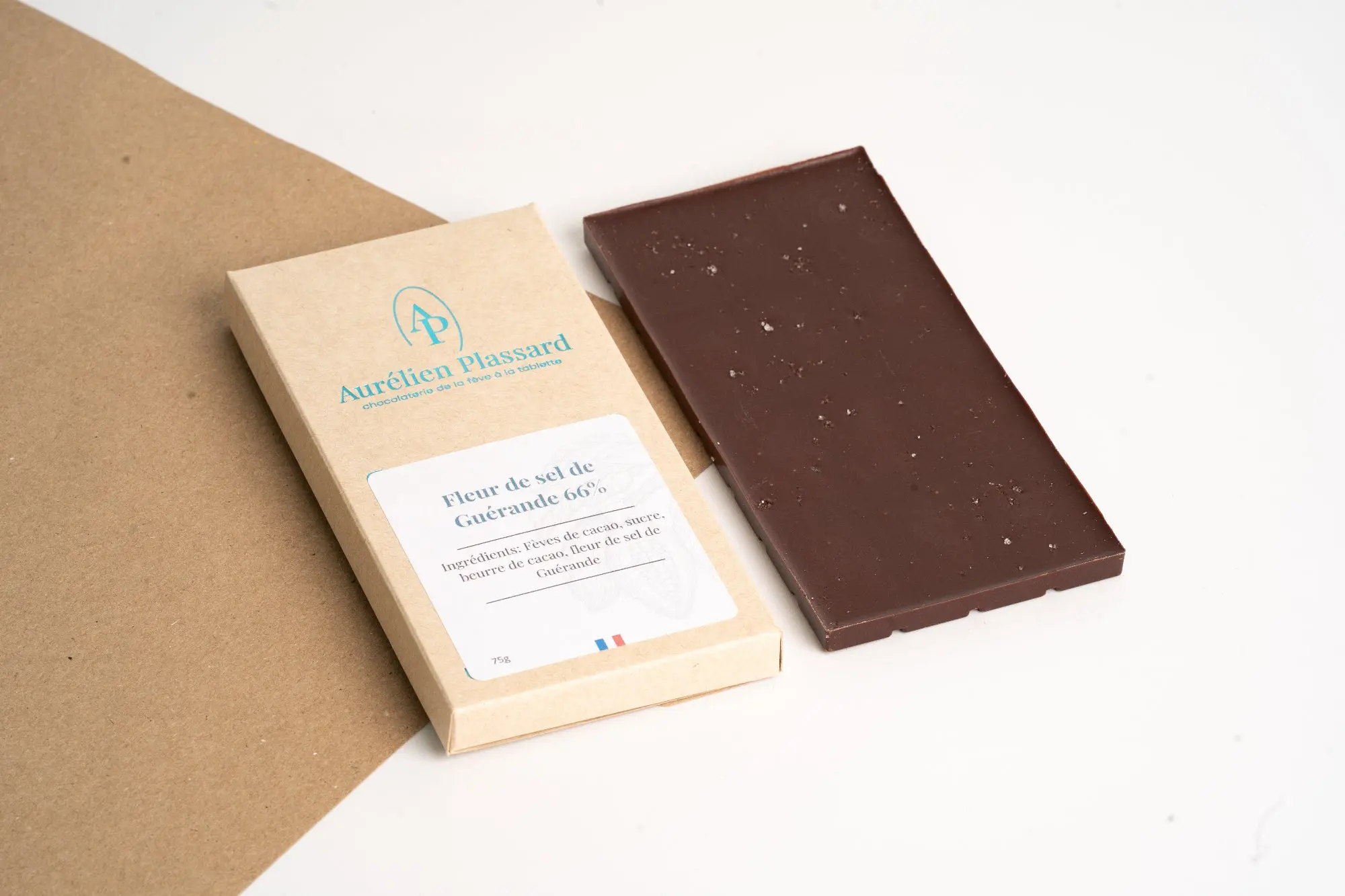 Tablette chocolat noir 66% de cacao et fleur de sel de Guérande