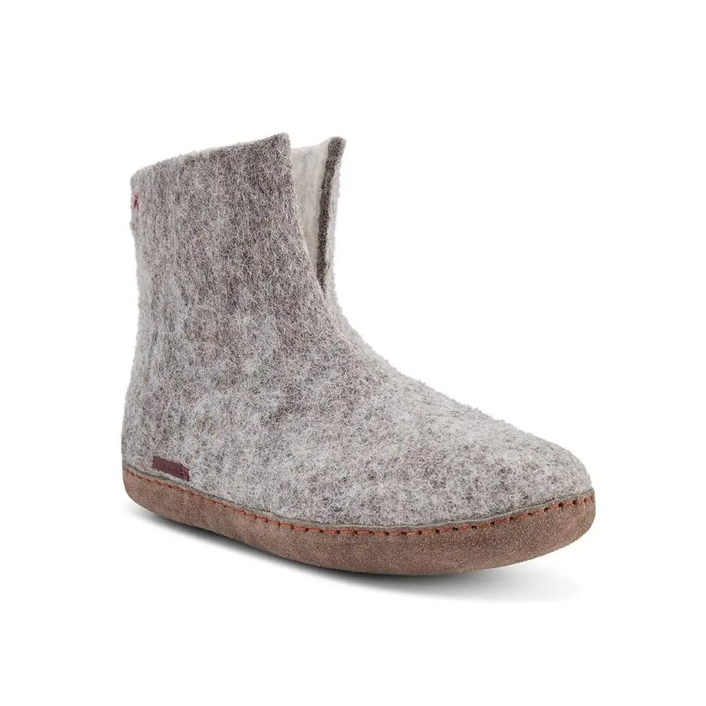High Boot - Hausstiefel aus Filz mit Ledersohle, grau