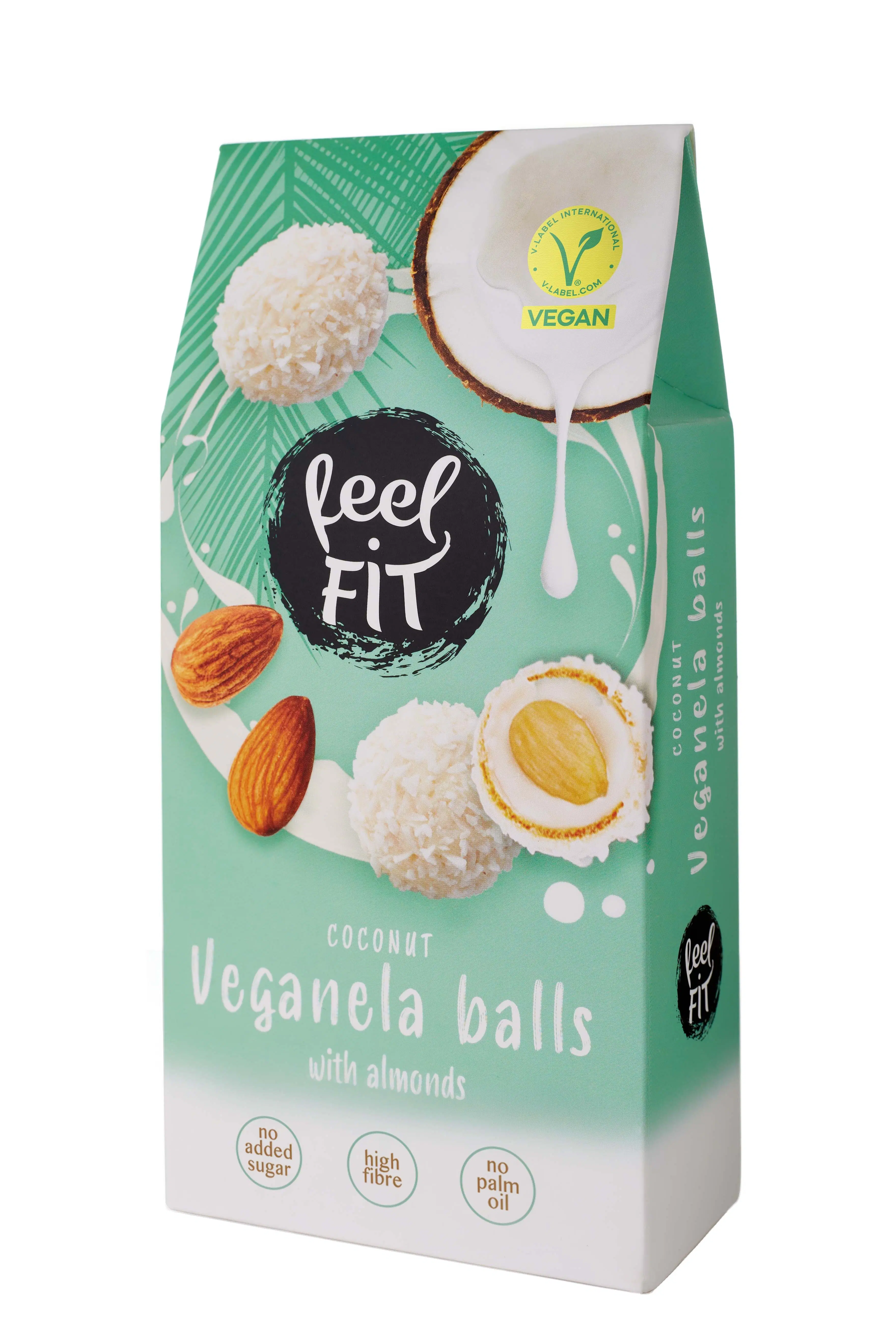 Feel FIT Veganela Coconut Balls With Whole Almond, Vegan, No Added Sugar, No Palm Oil 63g