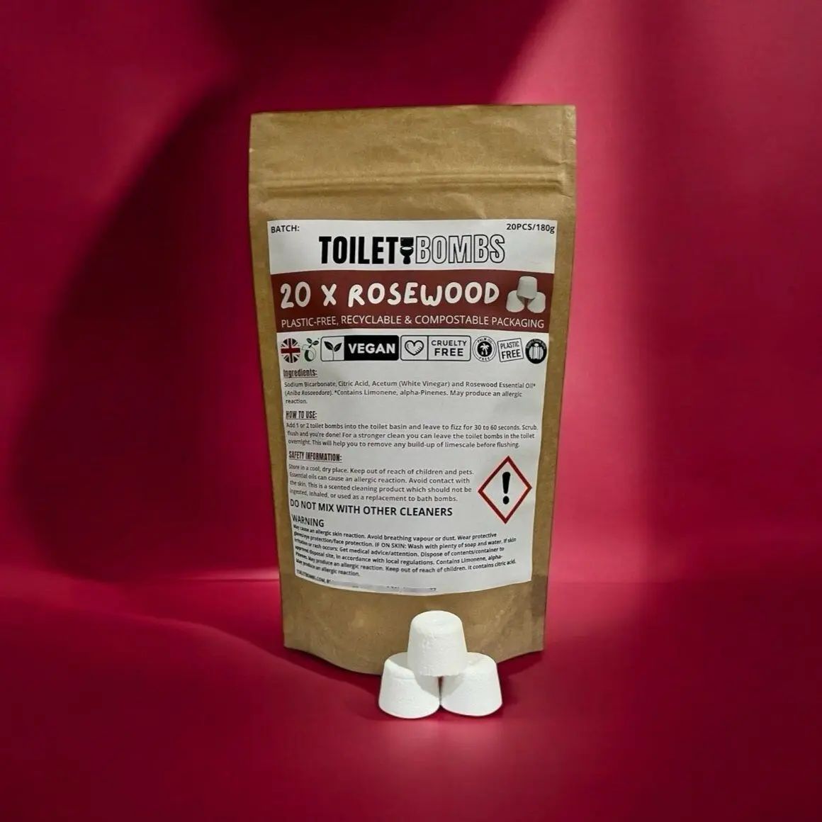 Bombas de aroma para baño de palo de rosa (20 por paquete)