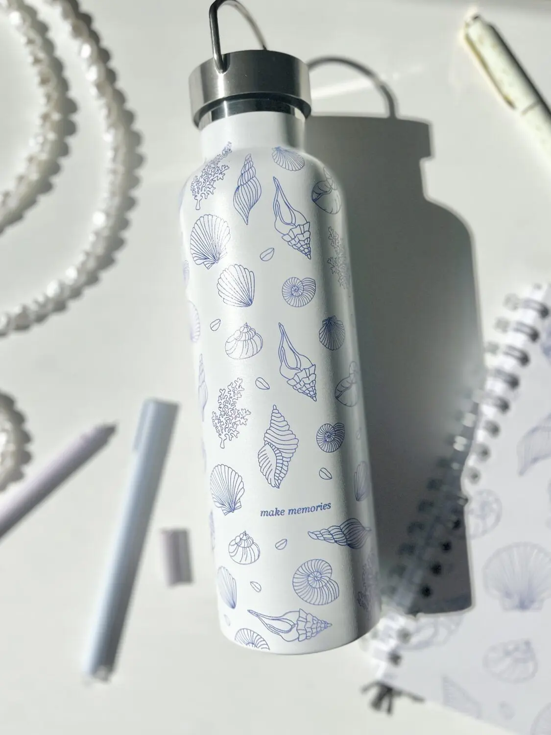 Water Bottle/Thermos - Seashells (beige & blue) 750ml