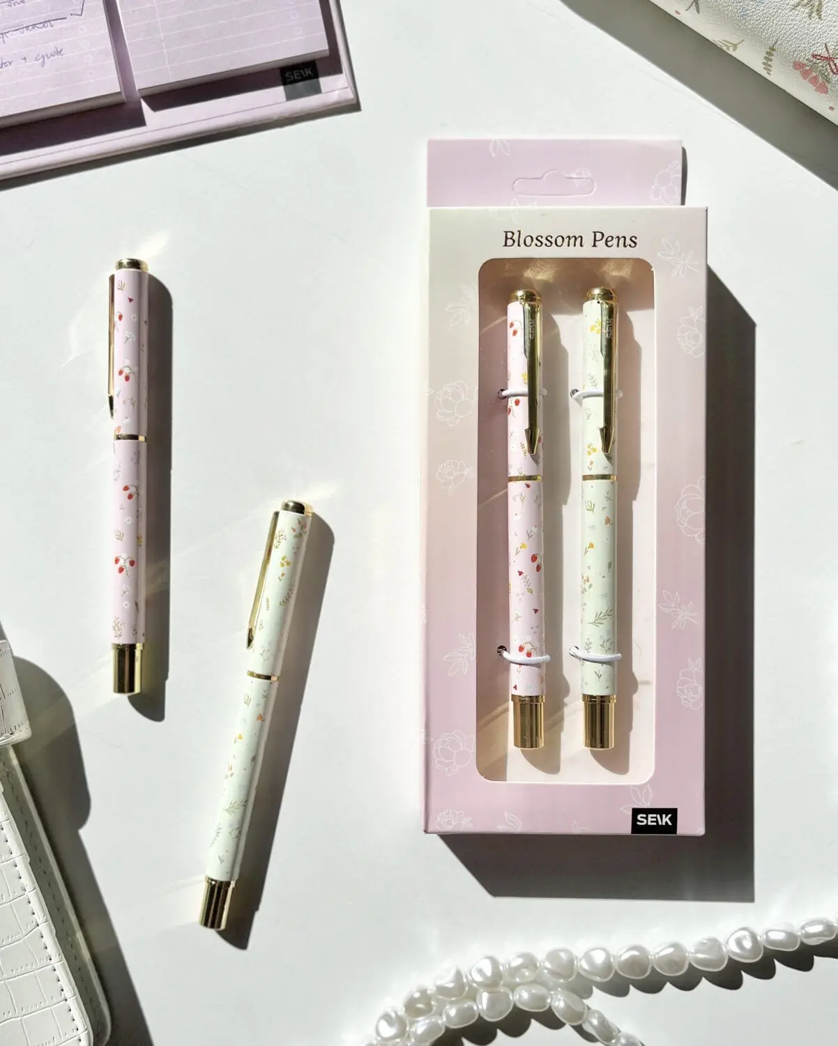 Blossom Pens - Beige (black) & Pink (Blue) - 2 pcs