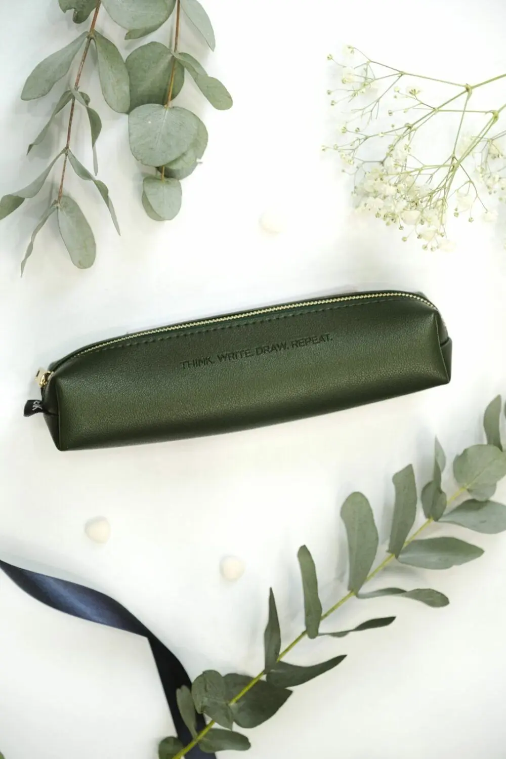 Pencil case - think. write. draw. repeat. (forest green color)