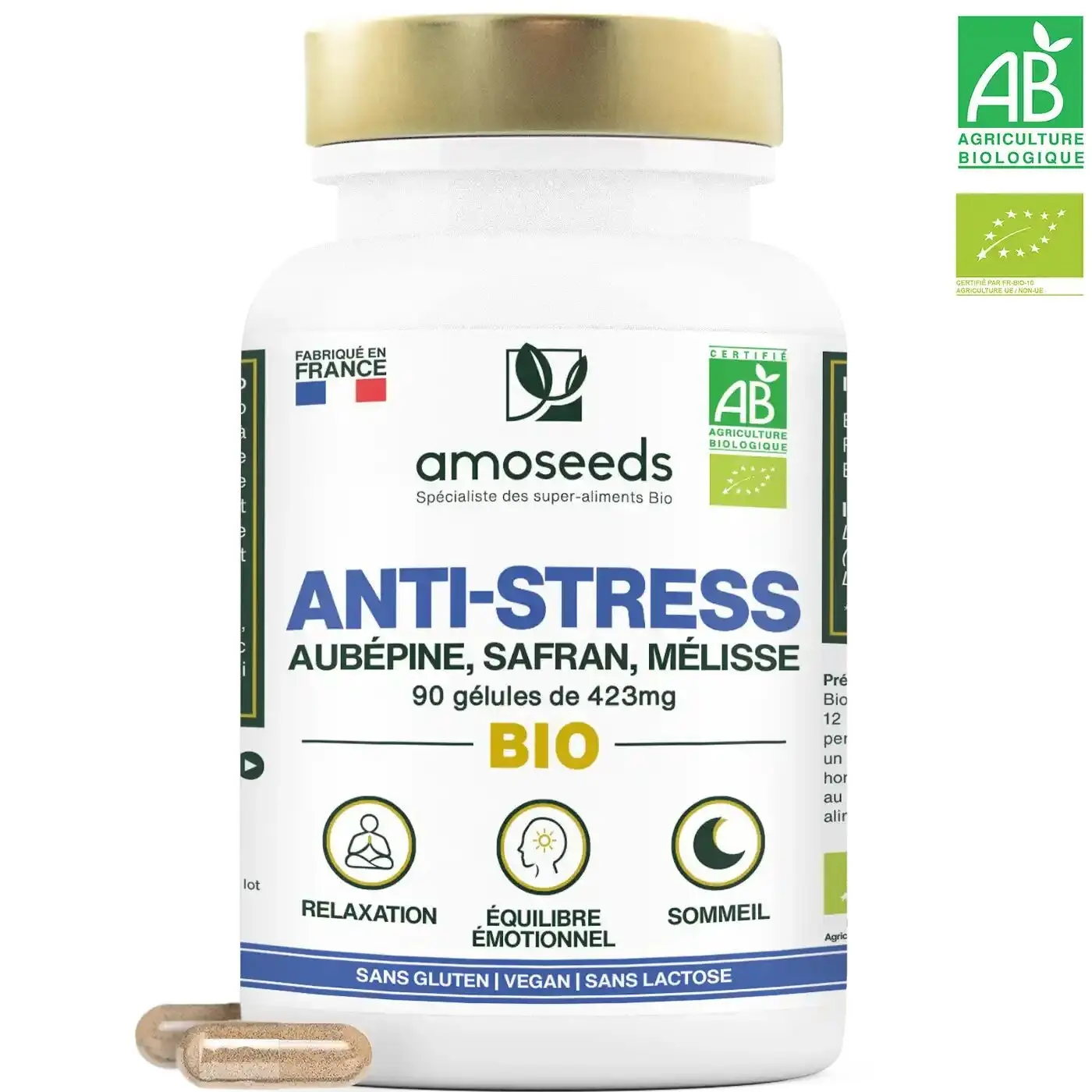Bio-Anti-Stress-Komplex, Weißdorn, Safran, Zitronenmelisse | 90 Kapseln