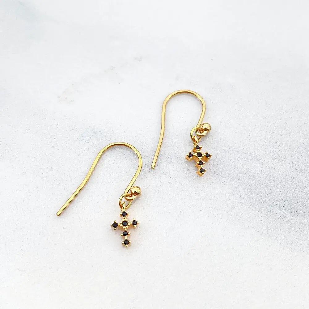 Black Mary mini black cross earrings