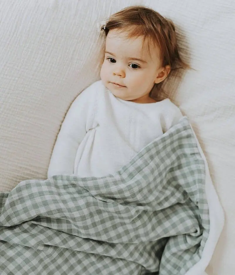 Green-gray gingham blanket