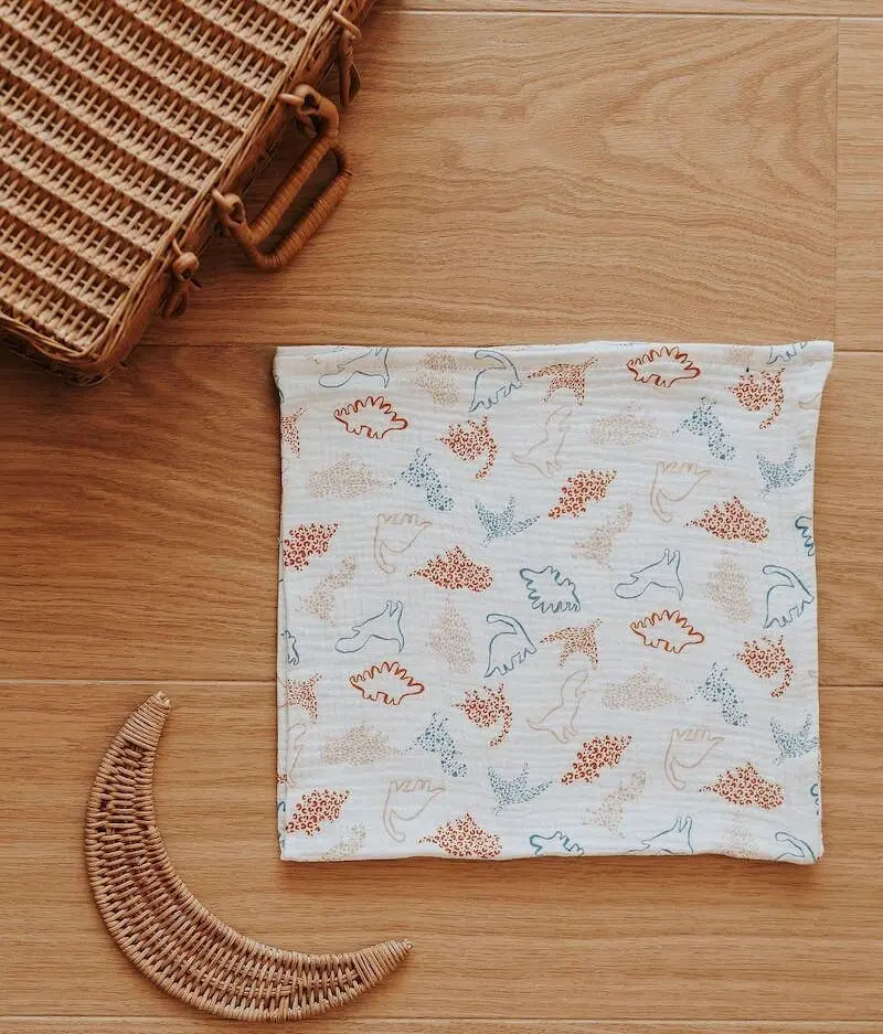 Ecru blanket with dinosaur patterns 60X60 cm
