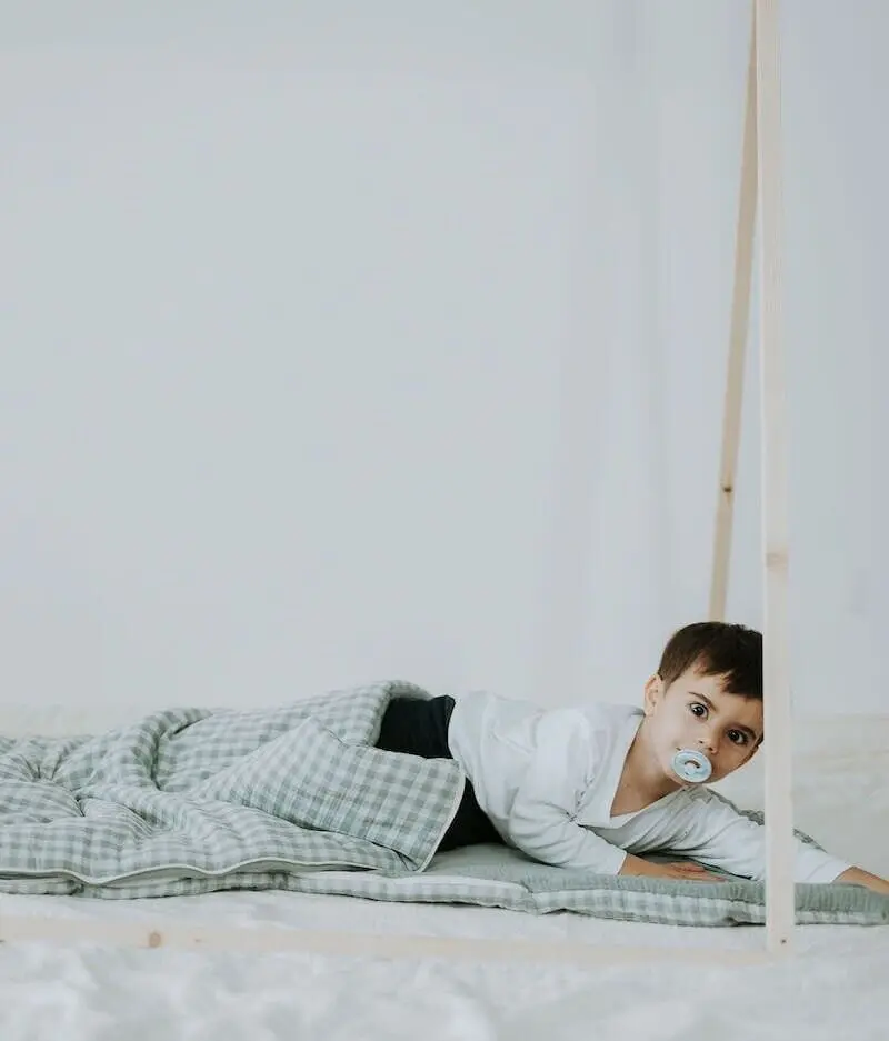 Green-gray gingham sleeping bag