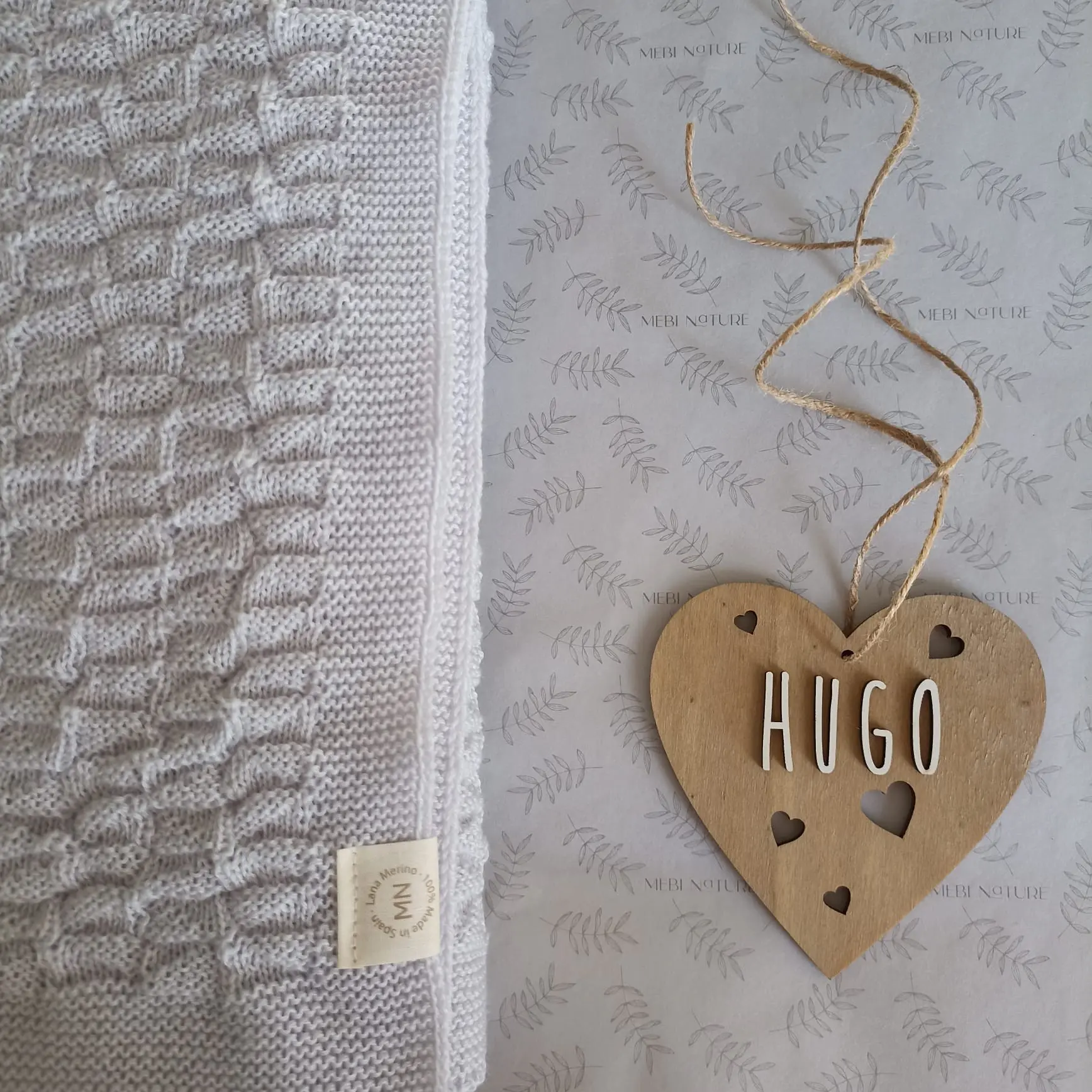 COPERTA BAMBINO GRIGIA “NATURE” – LANA MERINO con dettaglio personalizzato