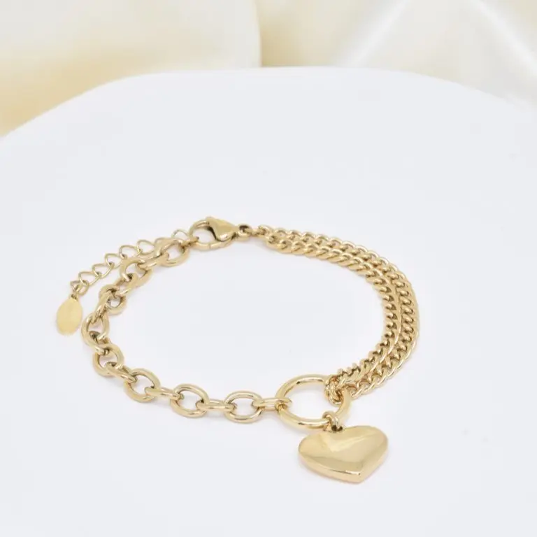 Bracelet coeur maillons en acier inoxydable - BR210225