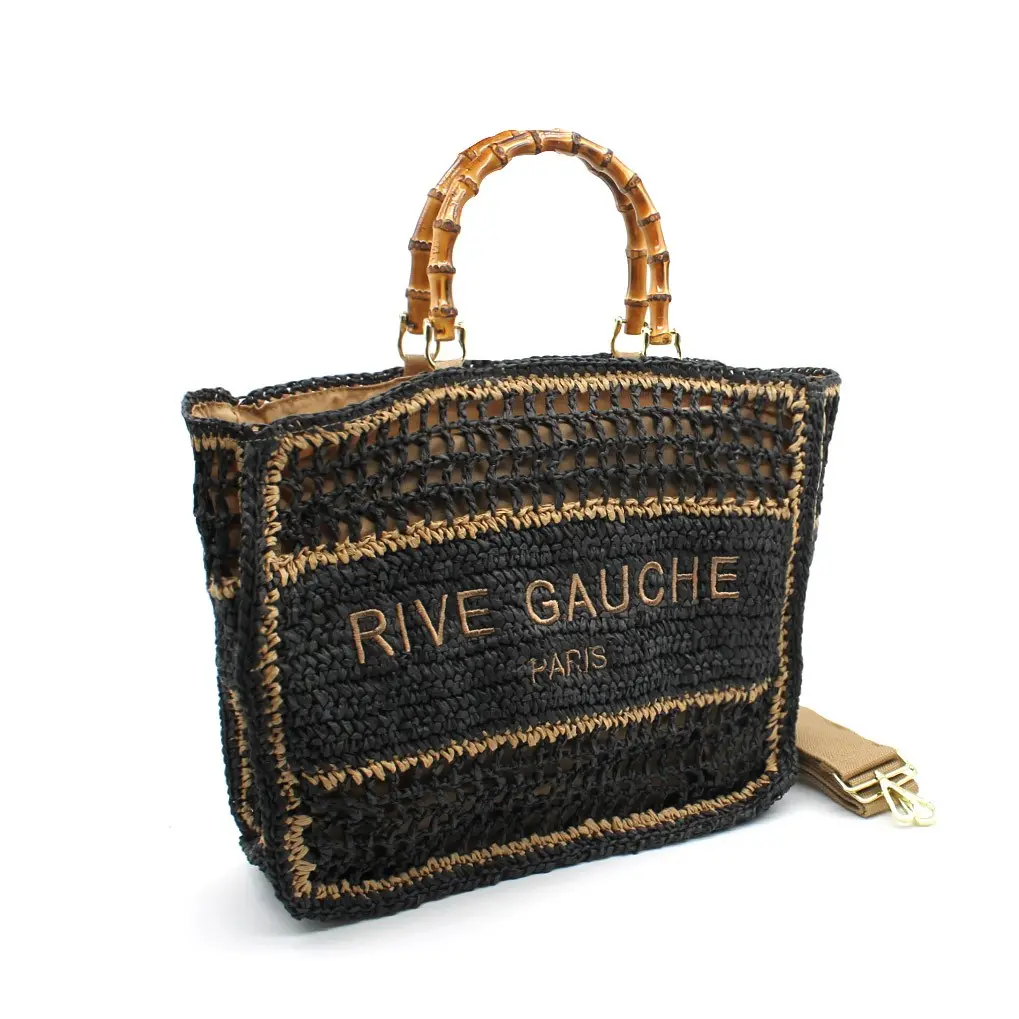 CROCHET Sac cabas tressé RIVE GAUCHE avec poignées bambou
