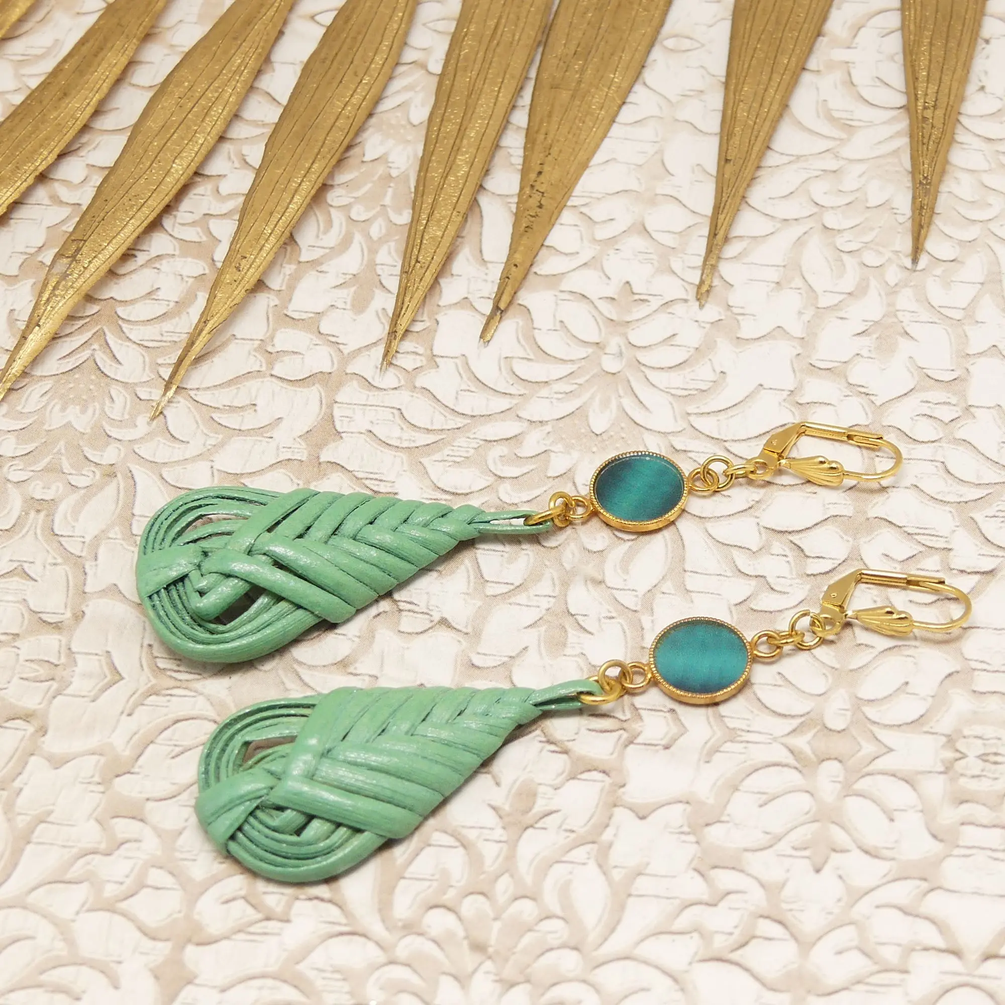 Gold-plated brass earrings Wood Rattan & resin Mother's Day Gift Mom Christmas Gift Teacher