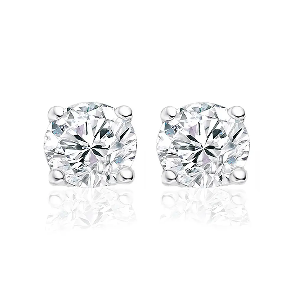Silver earrings 8mm round white zirconia rhodium plated