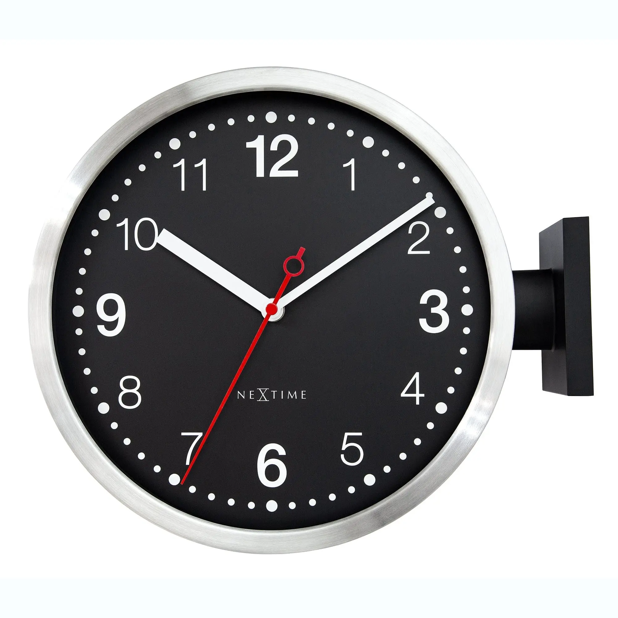Wall clock 32.3x28x10cm-Silent-White & Black-Aluminium-NeXtime 'Double Small'