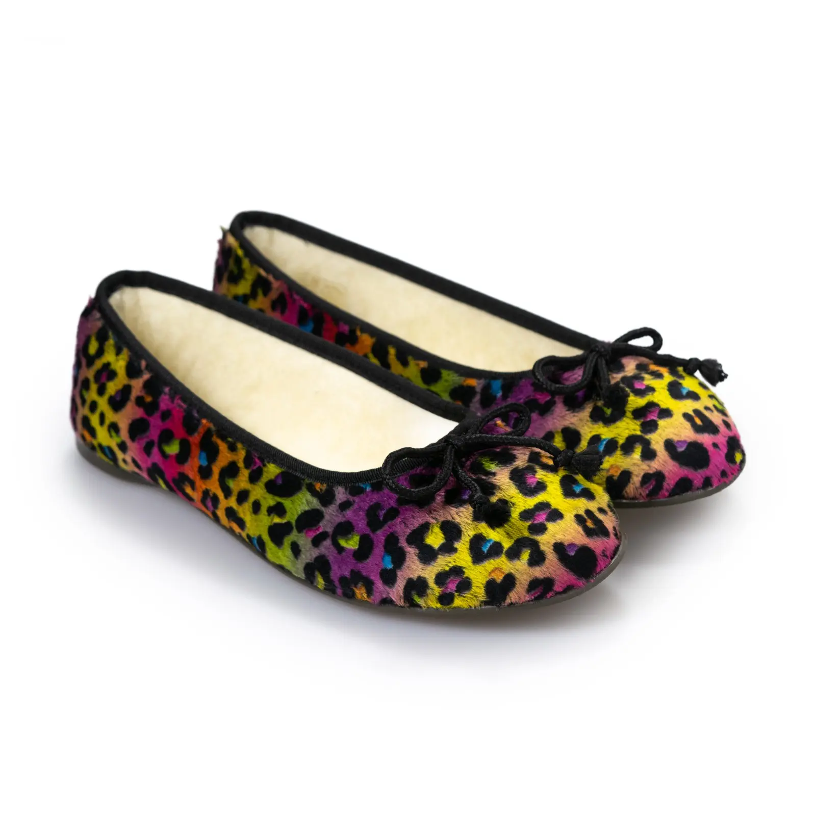 Soft Rainbow Leopard Ballerinas.Virgin wool lining