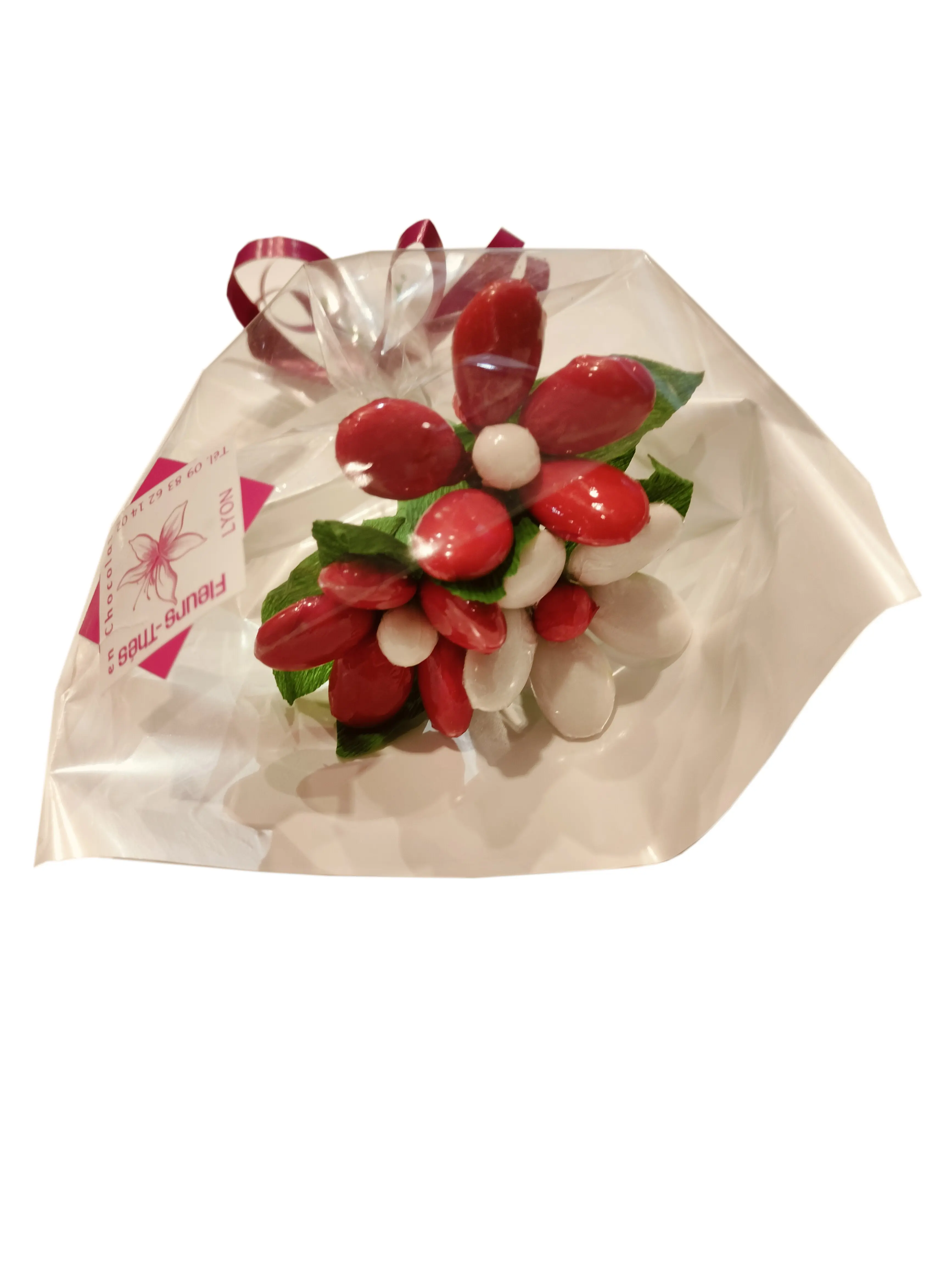 Mini bouquet 3 red and white daisies with chocolate sweets