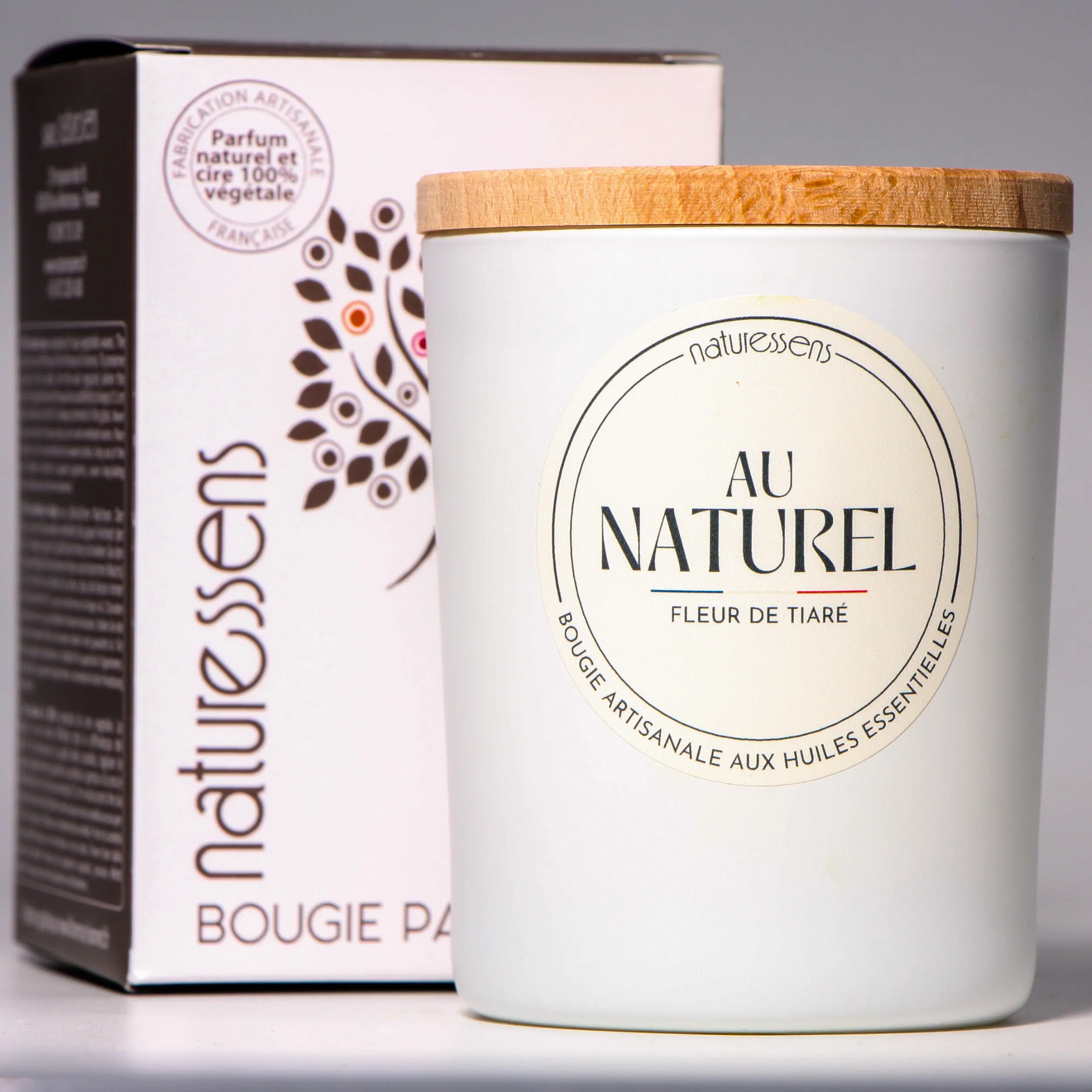 Duftkerze, Pflanzenwachs, Tiaréblüten, 165 g – Kollektion „Natur“.