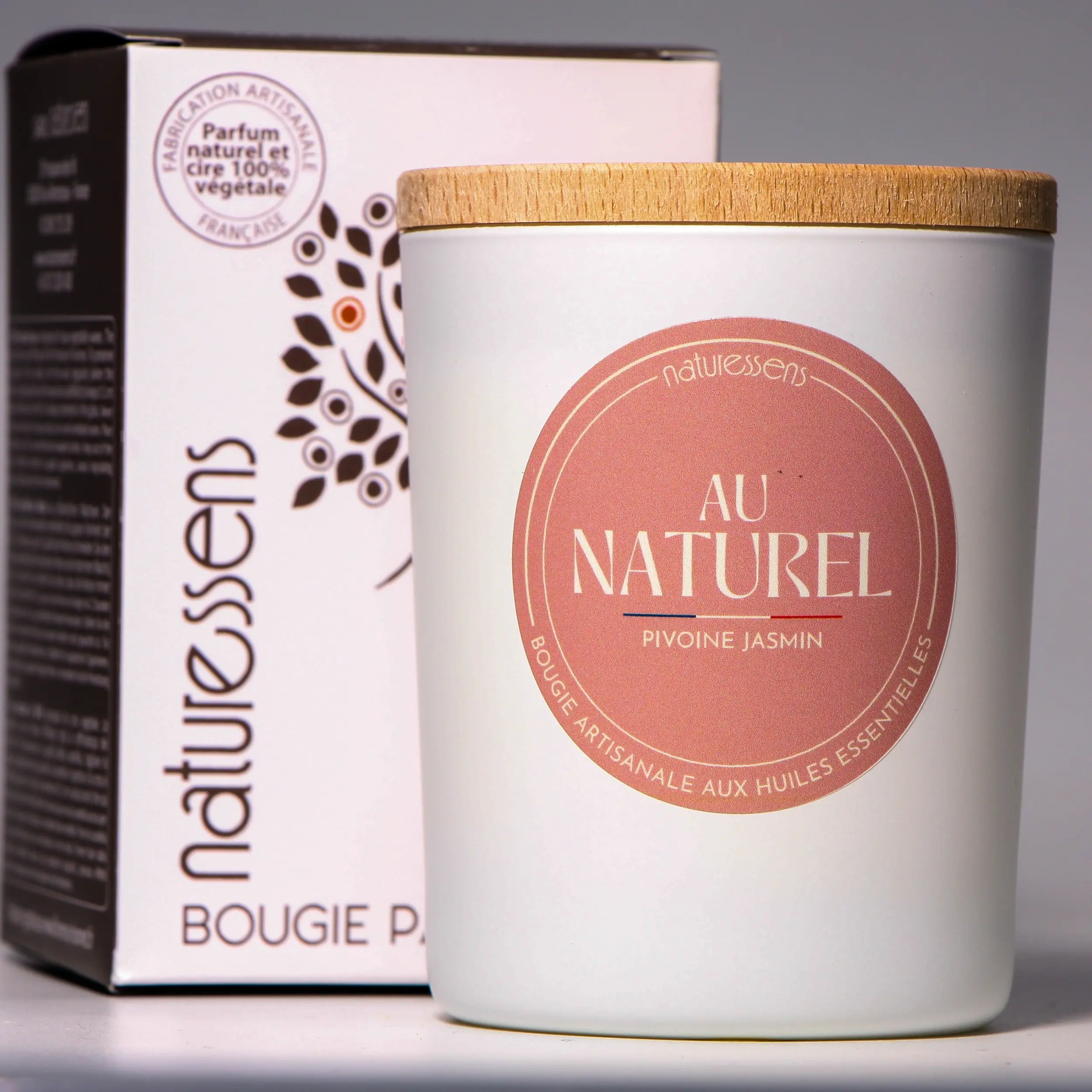 Duftkerze, Pflanzenwachs, Pfingstrose und Jasmin, 165 g – Kollektion „Natur“.