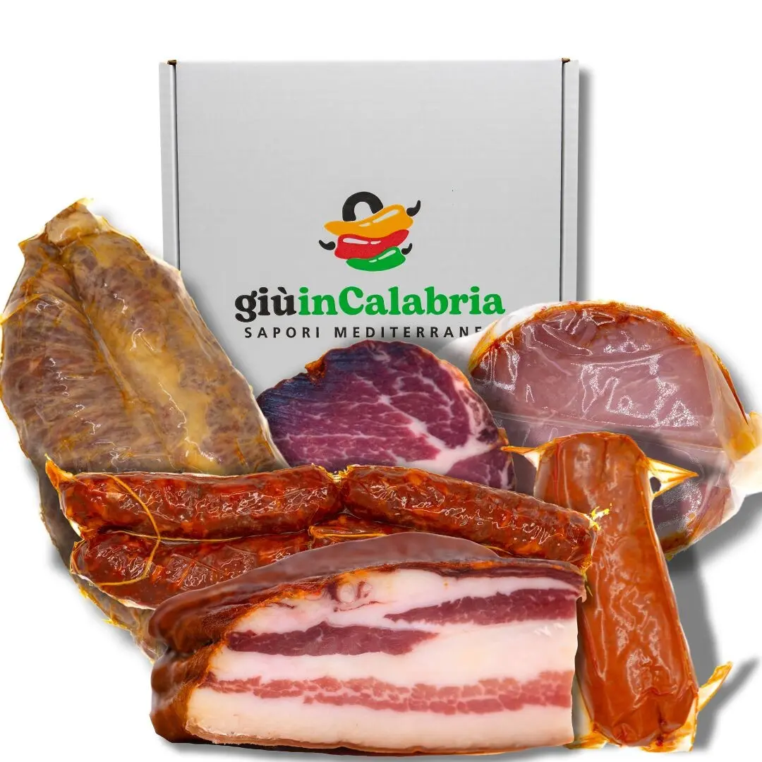 Coffret de charcuteries artisanales calabraises : Capocollo, Guanciale, Nduja, Soppressata, Saucisse et Filet - Délices traditionnels de Calabre