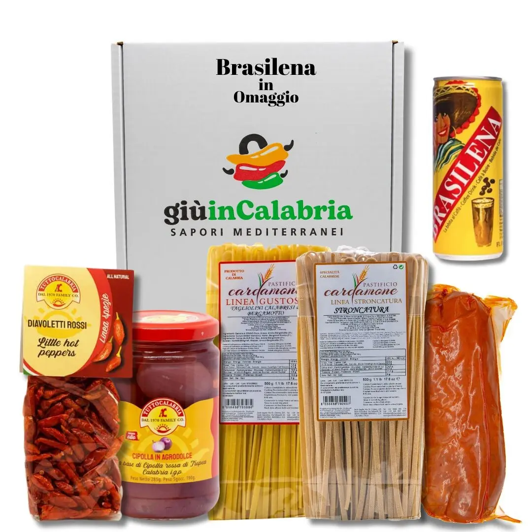 Coffret de produits typiques de Calabre - Oignons Tropea IGP, piments, Nduja, pâtes artisanales - Goûtez les saveurs de la cuisine traditionnelle calabraise