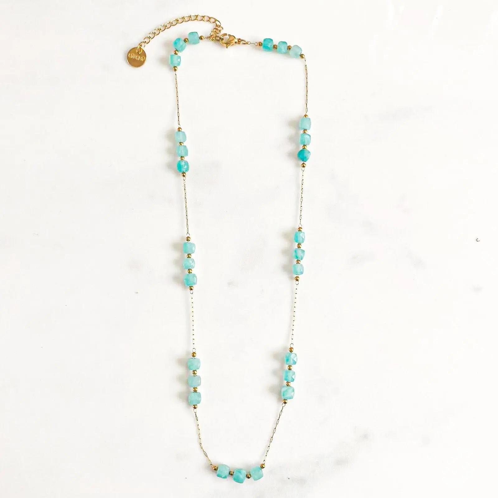 Amazonite turquoise cube necklace