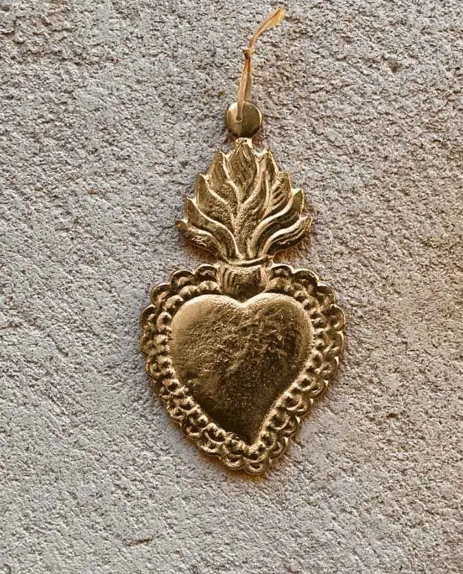 Milagro Ex-voto coeur flamme - doré