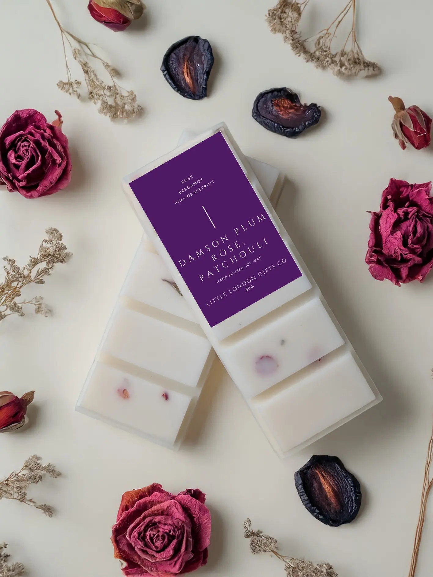 Botanical Wax Melt Snap Bars, Damson Plum, Rose & Patchouli  - 50g Snap Bar