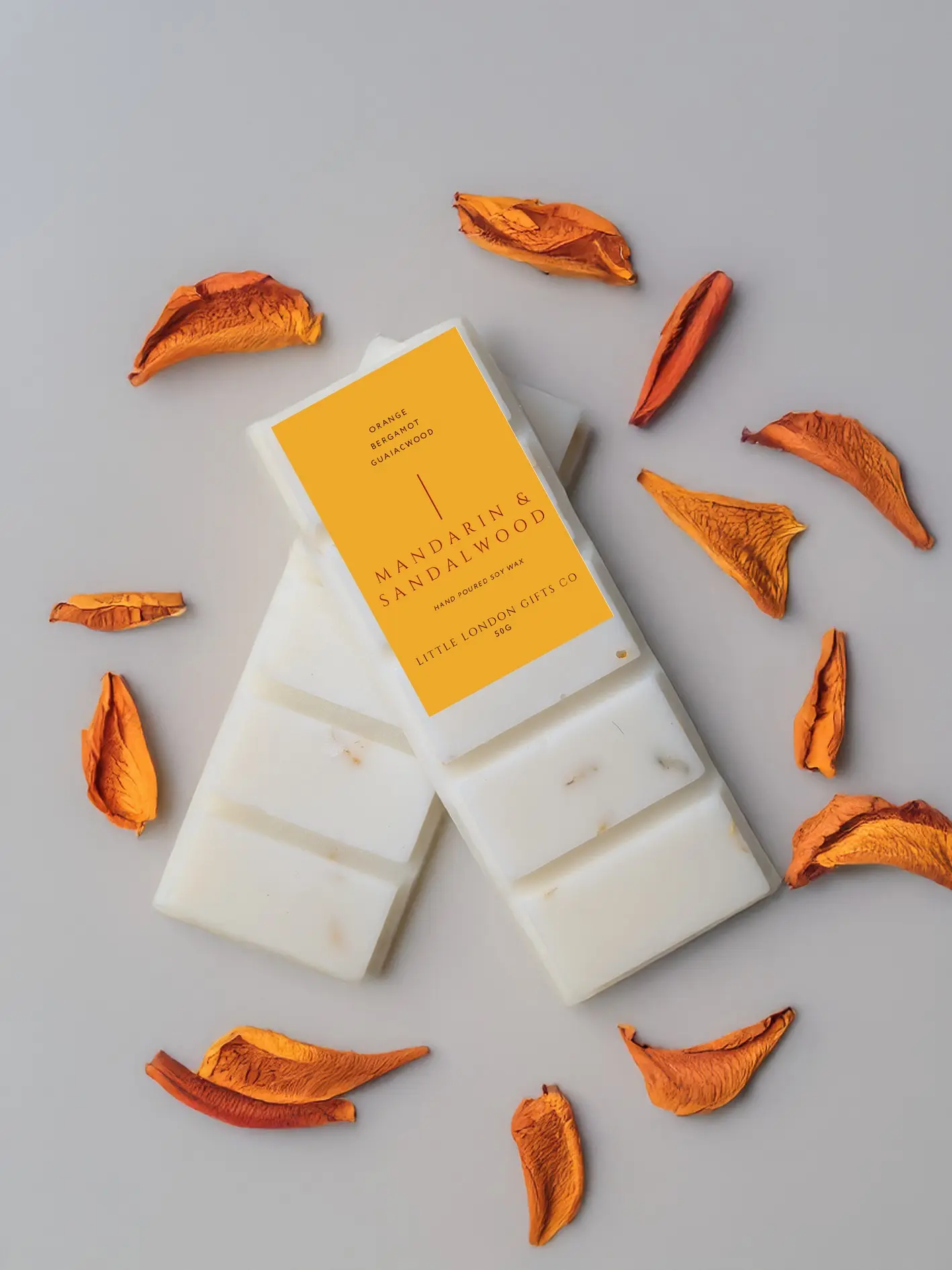 Botanical Wax Melt Snap Bars, Mandarin & Sandalwood  - 50g Snap Bar