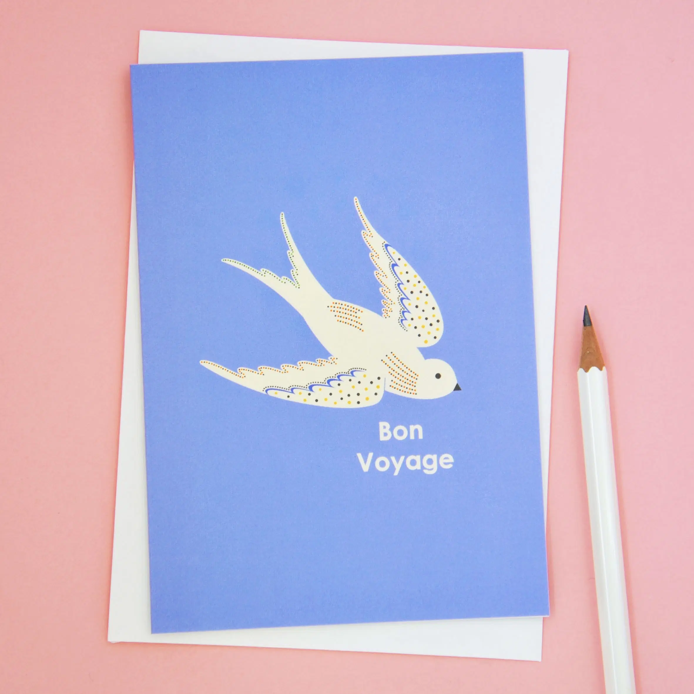 Grußkarte „Bon Voyage Bird in Blue“