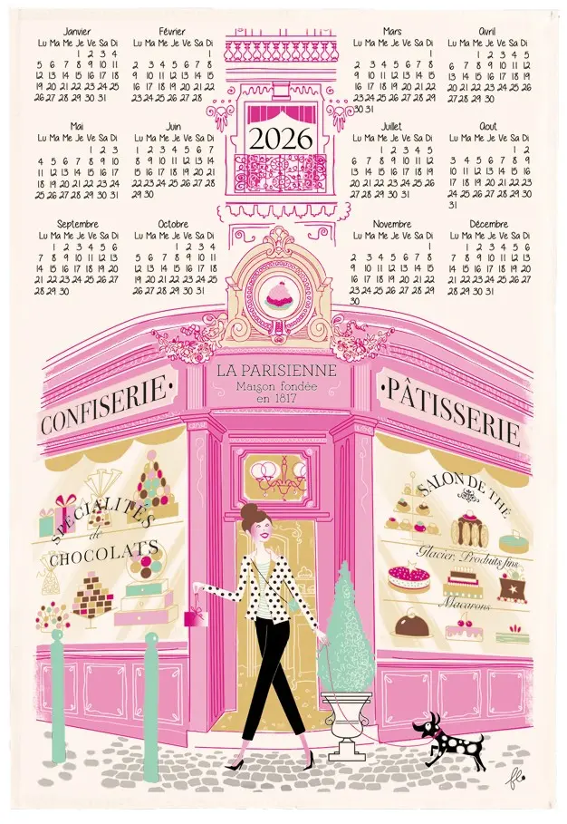 Tea towel Pastry facade Calendar 2026 Ecru 48 x 72