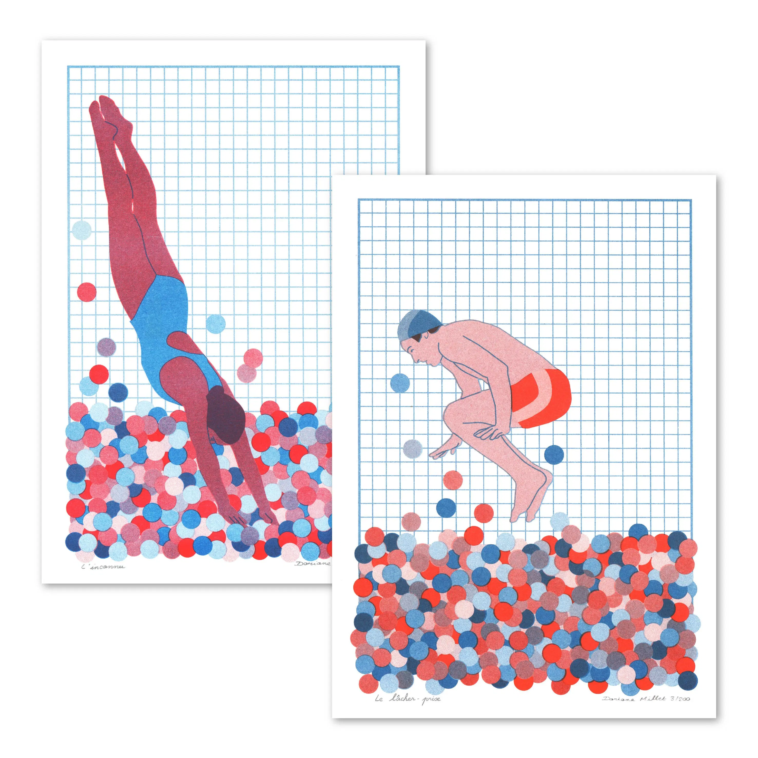Risographs in diptych - The Unknown and letting go - Set of 2 A4 prints