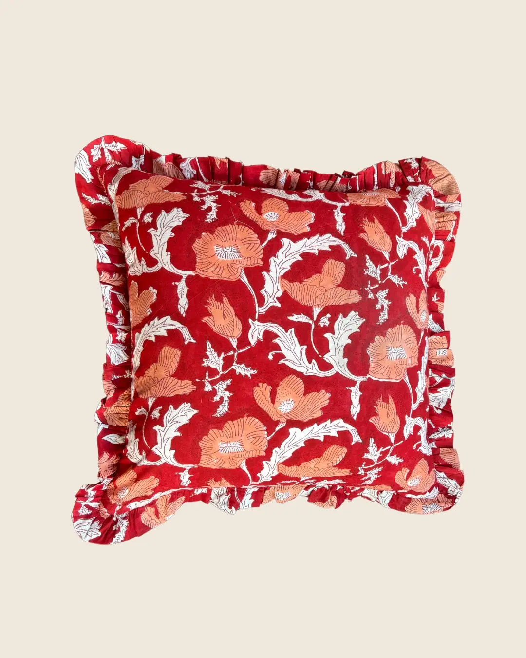 Quadratisches Kissen mit Mohnblumen-Flammen-Motiv