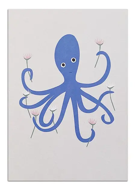 Octopus + Flowers Postcard