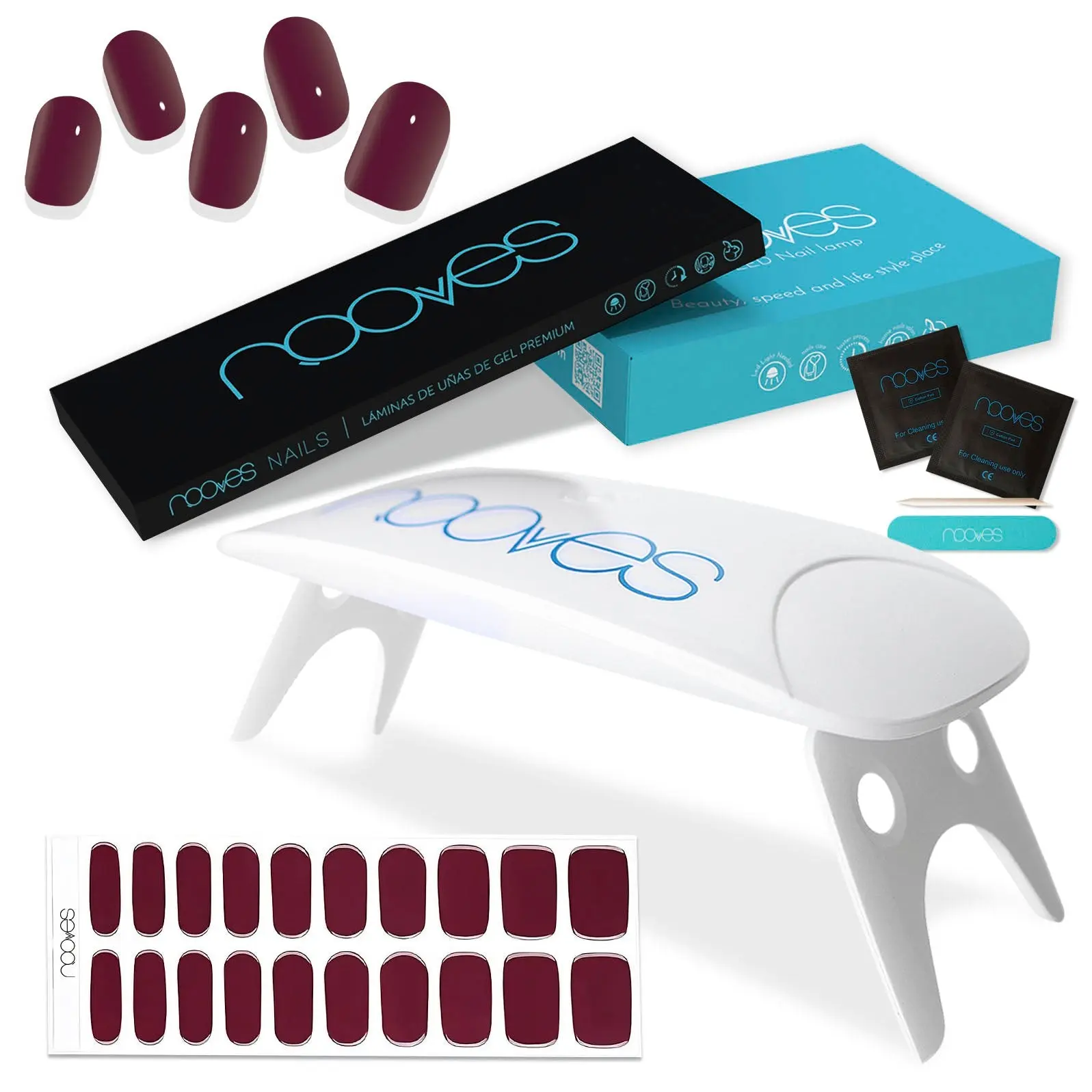 Pack of Nooves Nails Premium Pre-Curred Gel Nail Foil in Solid Colors + 8W PORTABLE UV/LED Nail Lamp