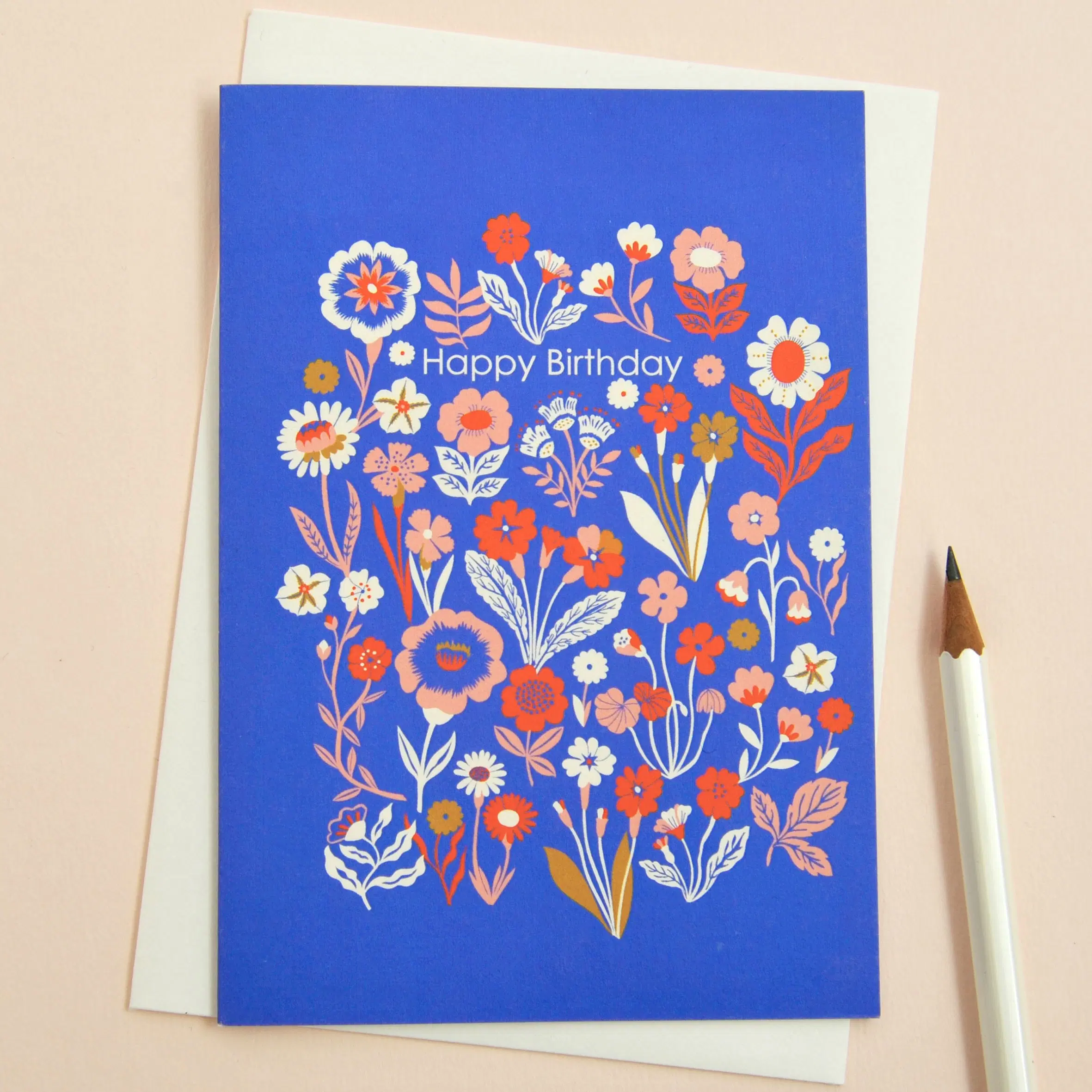 Folksy Floral in Blau Alles Gute zum Geburtstag Karte