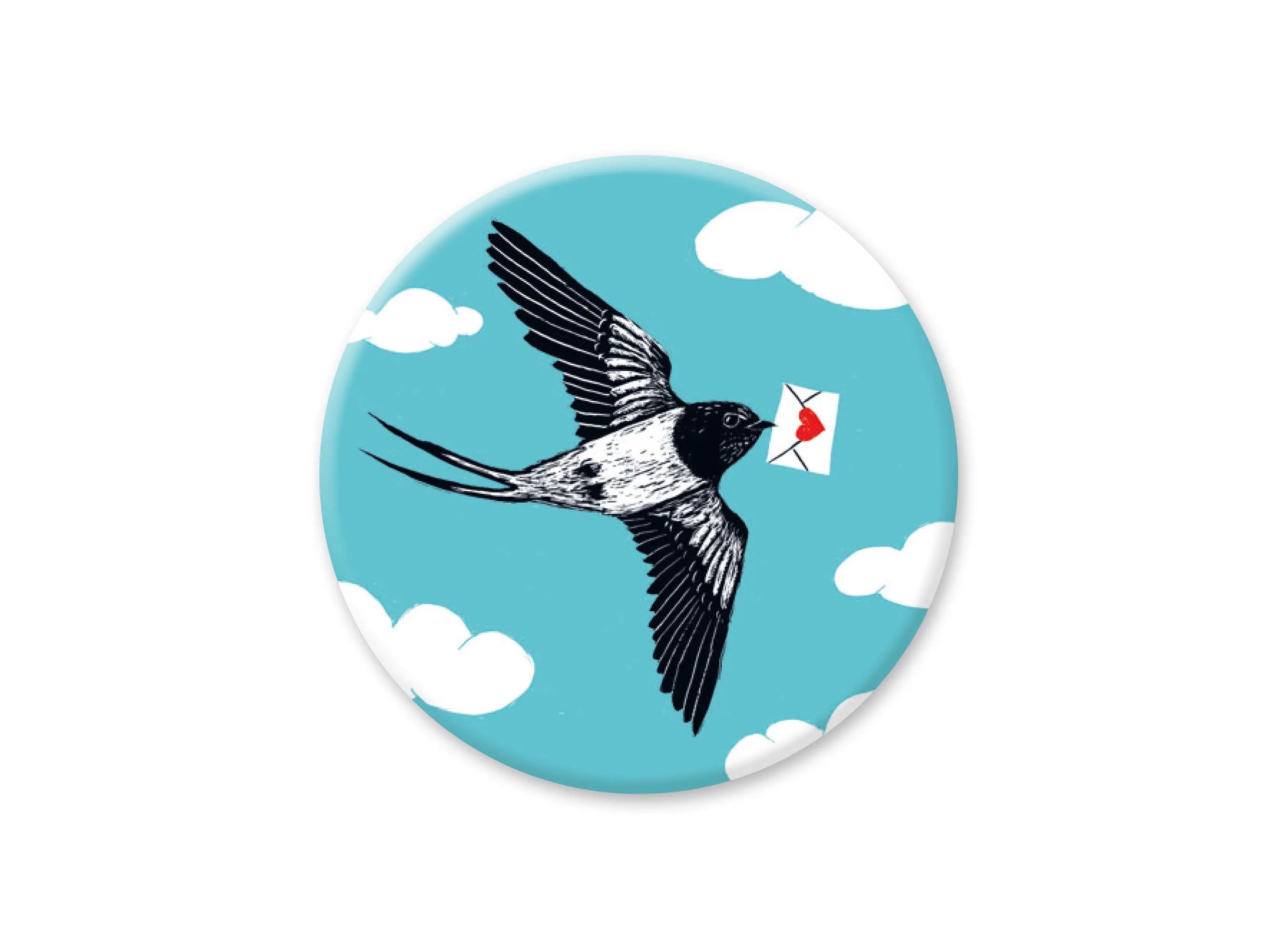 Aimant rond Hirondelle avec lettre d'amour (Diamètre 38 mm)
