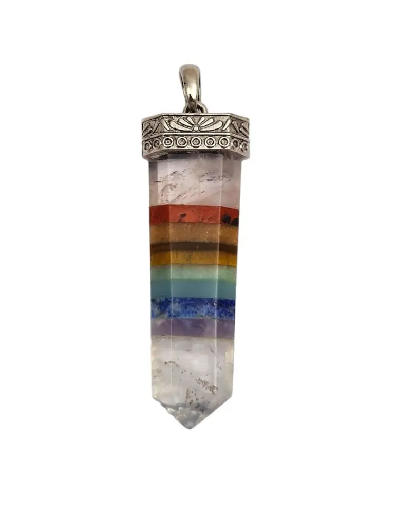 7 chakras pendant in rock crystal 6cm